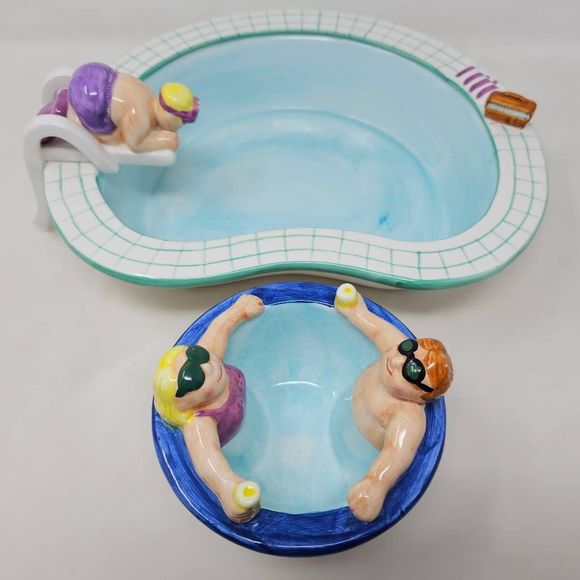 LOTUS Dining Lotus Chip And Dip Swimming Pool Hot Tub Ceramic Bowl